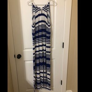 Milly Blue, Black and White striped cotton maxi
